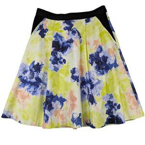 Ellen Tracy A Line Skirt Womens‎ 8 Blue Watercolor Floral Flared Modern Lined